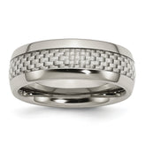 Stainless Steel Wedding Band with Grey Carbon Fiber Inlay, Engravable & Polished